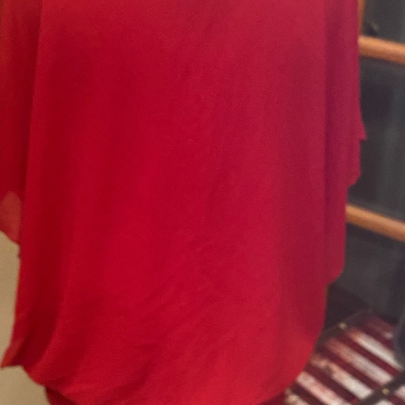 Cranberry red blouse  by Celly K. Beaded neckline with chiffon over - Picture 5 of 8